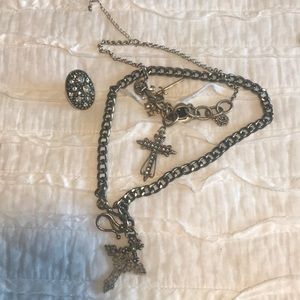 Silver Cross Necklaces & Ring